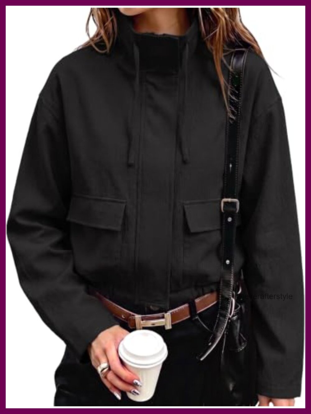 Womens Cropped Jacket Lightweight Safari Military Coat Zip Pockets Fall
